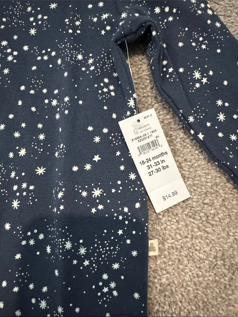 GAP Navy Blue Star Print Long-Sleeve Baby Bodysuit